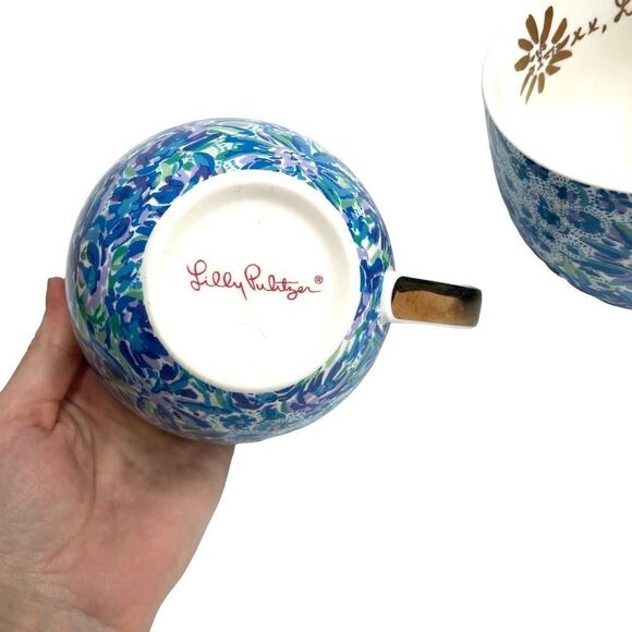 Set of 2 Lilly‎ Pulitzer tea coffee Mugs High Maintenance Blue Floral Cups - Picture 6 of 7